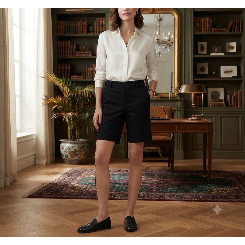 Lauren Ralph Lauren Womens 10 Black Dress Shorts Tailored Bermuda Trouser Preppy